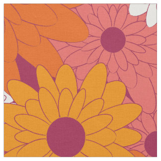 Tissu Field of Flowers Pink Retro Print