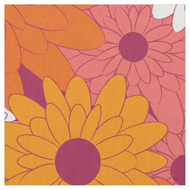 Tissu Field of Flowers Pink Retro Print (Fermer)