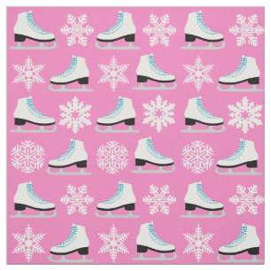 Tissu Figure rose patins et Noël de flocons de neige