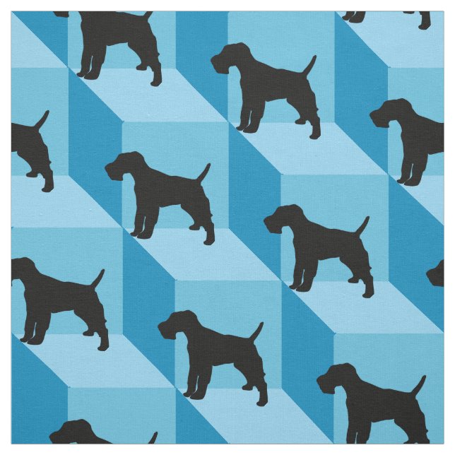 Tissu Fil Fox Terrier sur Blue Cubes (Échantillon)