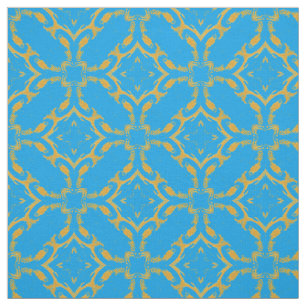 Tissu Filigree or et Motif Turquoise