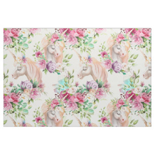 Tissu Fille Chic Aquarelle Moderne Floral Unicorn