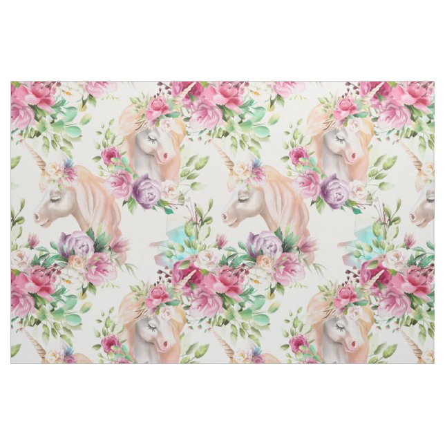 Tissu Fille Chic Aquarelle Moderne Floral Unicorn (Fat Quarter)