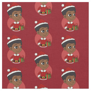 Tissu Fille de Noël avec un dessin animé afro
