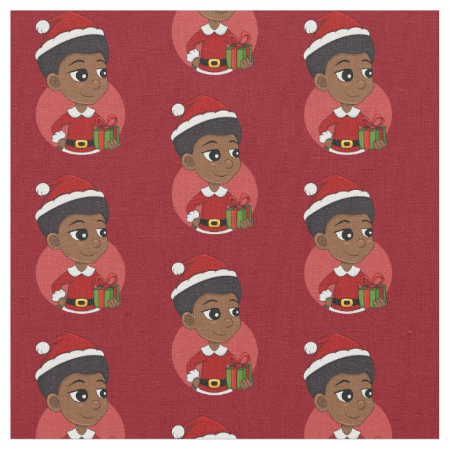 Tissu Fille de Noël avec un dessin animé afro (Fermer)