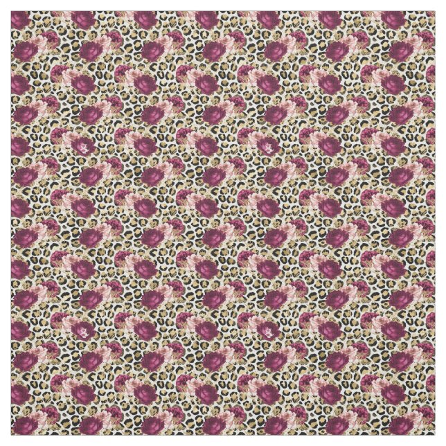 Tissu Fille Empreinte de léopard Floral rose or (Échantillon)