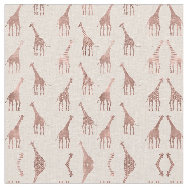 Tissu Fille moderne Rose Or Blush Giraffes rose (Fermer)