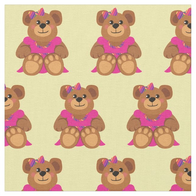 Tissu Fille Ourson en Robe Mignonne (Fermer)