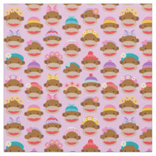 Tissu Fille Sock Monkeys Fabric, Rose