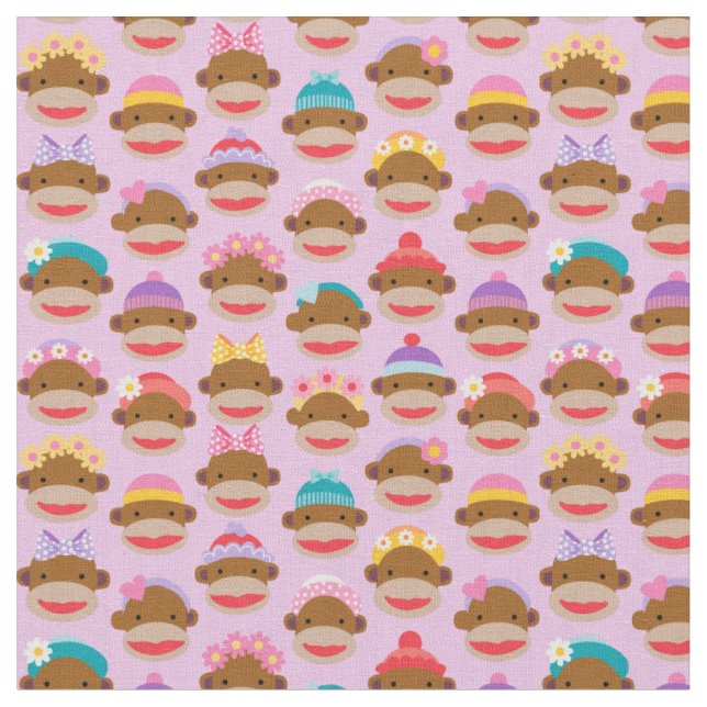 Tissu Fille Sock Monkeys Fabric, Rose (Fermer)