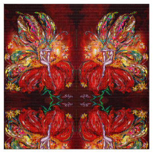 Tissu FIRE FAIRY SUR L'Imaginaire À FLEURS ROUGES