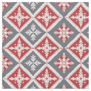 Tissu Flacons de neige rouges/blancs/gris et diamants