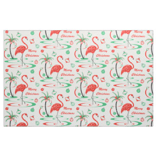 Tissu Flamant rose de Noël rouge Joyeux Noël grand