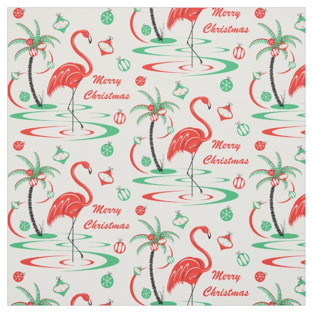 Tissu Flamant rose de Noël rouge Joyeux Noël petit (Échantillon)