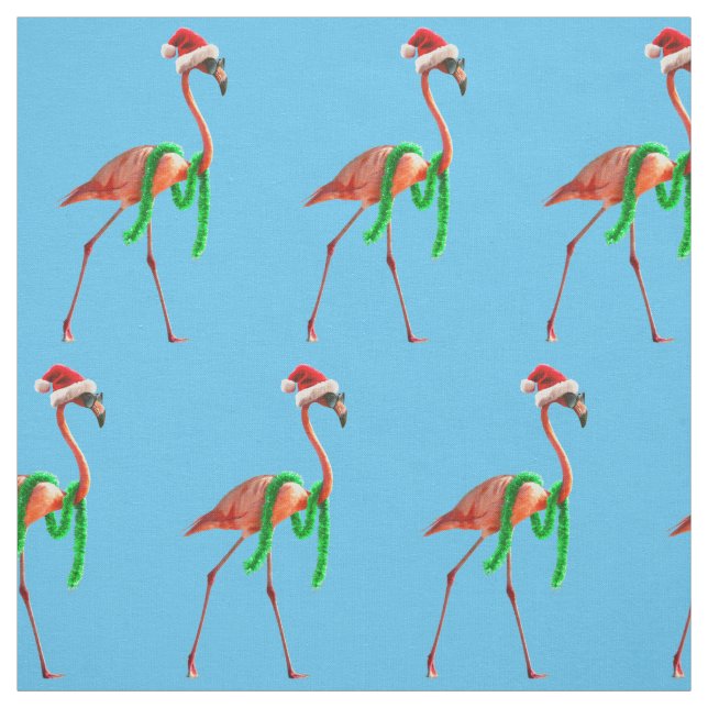 Tissu Flamant rose de Noël sur la plage (Échantillon)