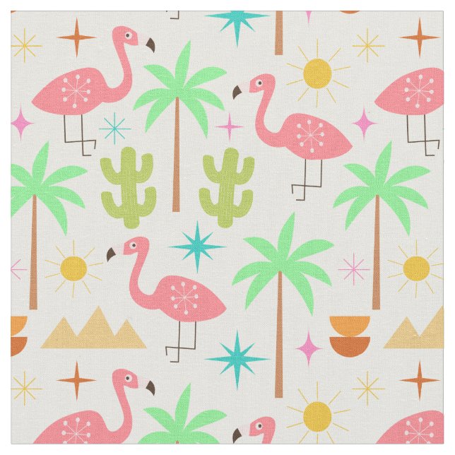 Tissu Flamant rose de Palm Springs milieu du siècle avec (Fermer)