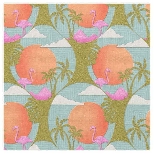 Tissu Flamant rose du coucher de soleil tropical (Fermer)