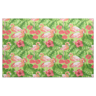 Tissu Flamant rose et plantes tropicaux