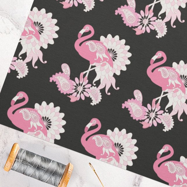 Tissu Flamant rose moderne noir rose Paisley (Créateur téléchargé)
