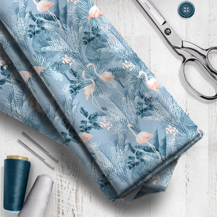 Tissu Flamant rose Orchidée Tropical Motif Blue ID868