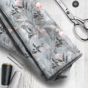Tissu Flamant rose Orchidée Tropical Motif Grey ID868