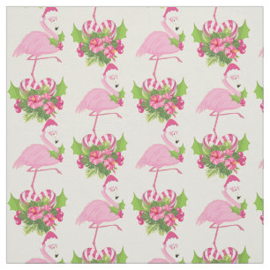Tissu Flamant rose rose en Santa Hat avec Sucre de canne