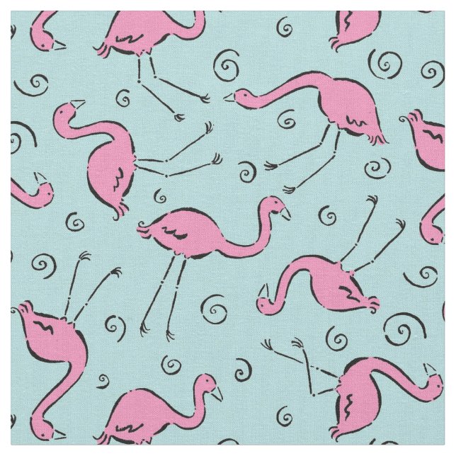Tissu Flamant rose rose tropical sur Motif bleu Aqua (Fermer)