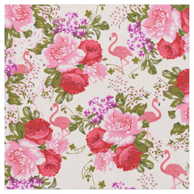 Tissu Flamant tropical de fleurs botaniques roses (Fermer)