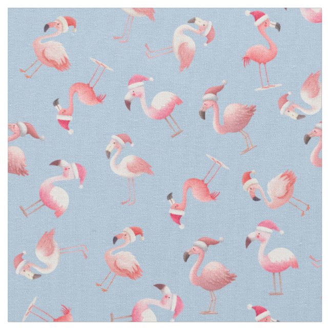 Tissu Flamants de Noël jetés sur fond bleu clair (Fermer)