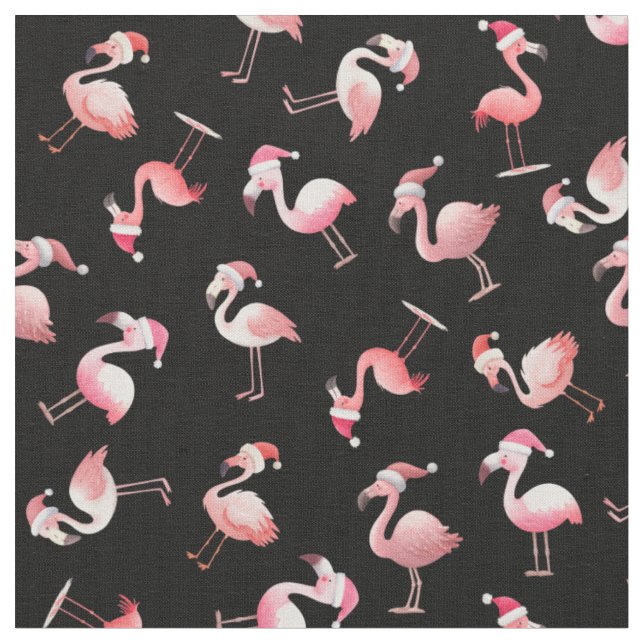 Tissu Flamants de Noël jetés sur fond noir (Fermer)