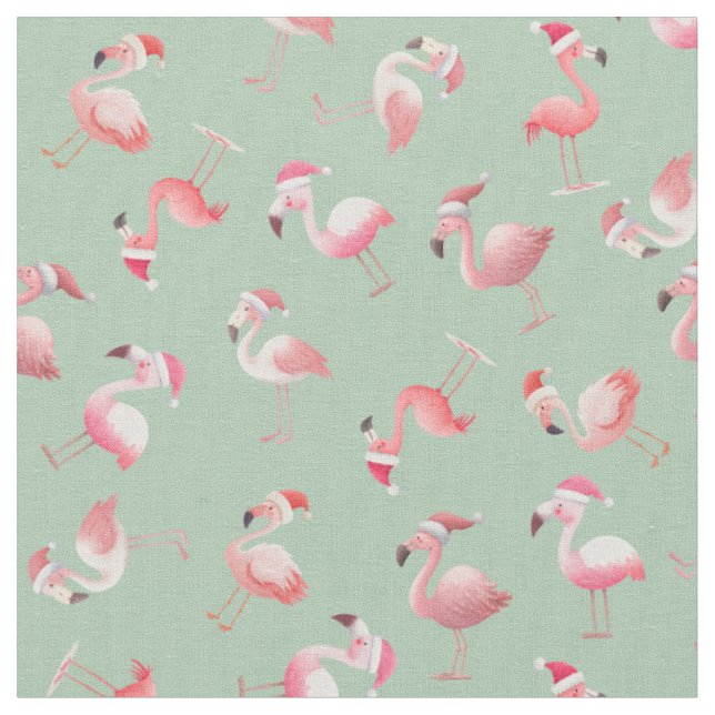 Tissu Flamants de Noël jetés sur fond vert clair (Fermer)