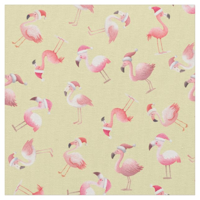 Tissu Flamants de Noël jetés sur jaune clair (Fermer)