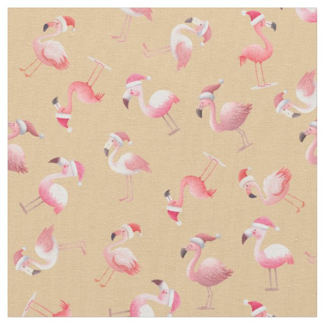 Tissu Flamants de Noël jetés sur orange clair (Fermer)