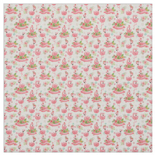 Tissu Flamants mignons et fleurs tropicales