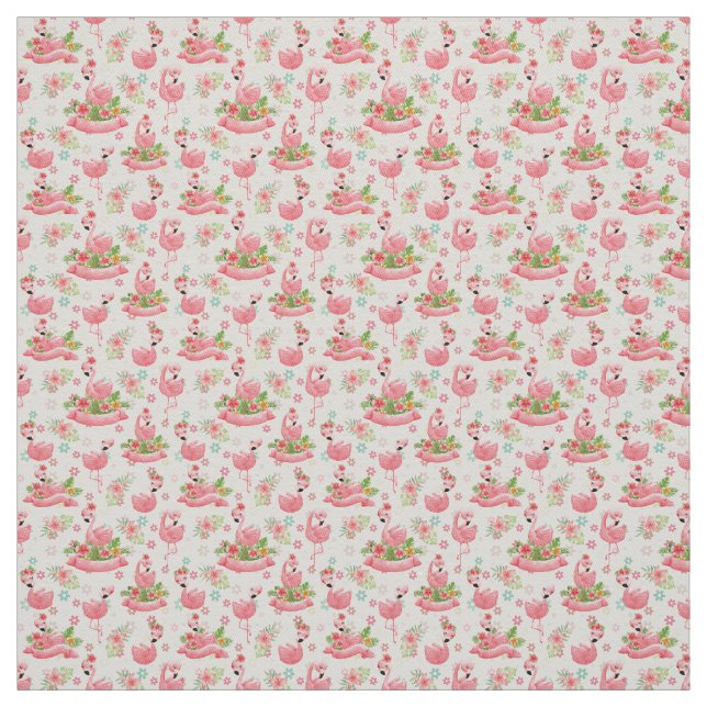 Tissu Flamants mignons et fleurs tropicales (Échantillon)