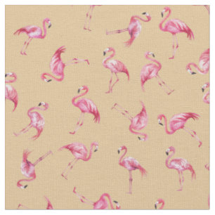Tissu Flamants rose à l'aquarelle jetés sur fond orange