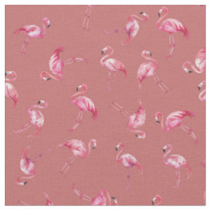 Tissu Flamants roses à l'aquarelle jetés sur fond rouge