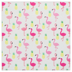 Tissu Flamants roses et ananas ! Structure Premium sans