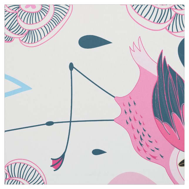 Tissu Flamants roses Et Fleurs Roses Motif (Échantillon)