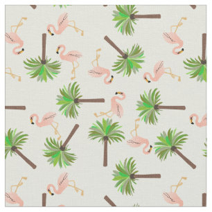 Tissu Flamants roses et palmiers