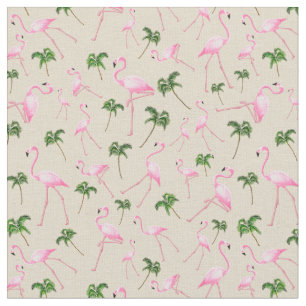 Tissu Flamants roses et palmiers