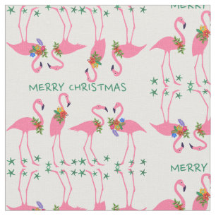 Tissu Flamants roses Joyeux Motif de Noël