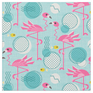 Tissu Flamants roses rose style Memphis des années 1980