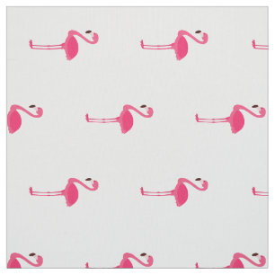 Tissu Flamants roses rose tropicale sur blanc