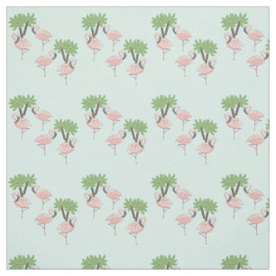 Tissu Flamants roses roses et palmiers