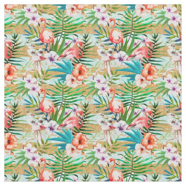 Tissu Flamants roses roses tropicaux (Fermer)
