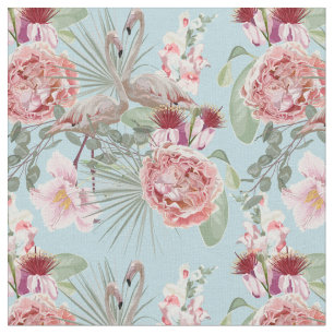 Tissu Flamingo de luxe avec soufflante et bleu fleuri