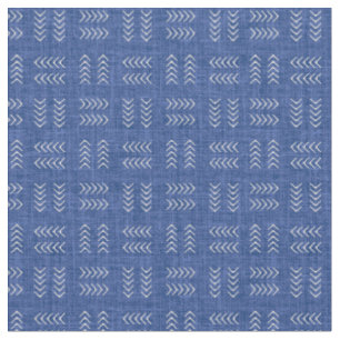 Tissu Flèches sur lin bleu moyen