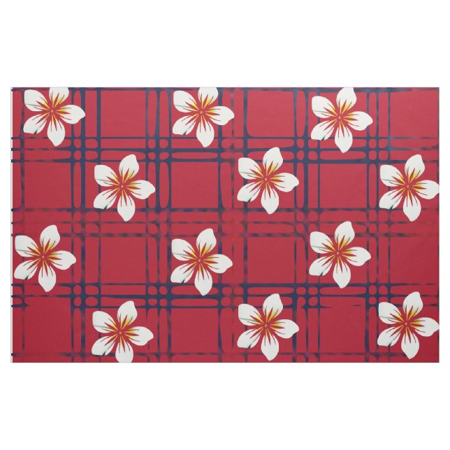 Tissu Fleur blanche à carreaux rouges et bleus (Yard)