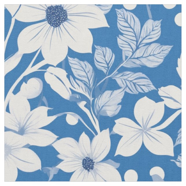 Tissu Fleur Blanche Feuille Chic Flore Motif (Fermer)